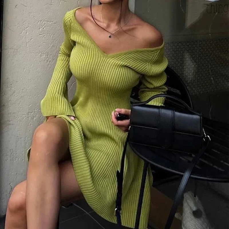 ribbed knit crew neck bodycon mini dress Ribbed Knit Crew Neck Bodycon Mini Dress main image 0
