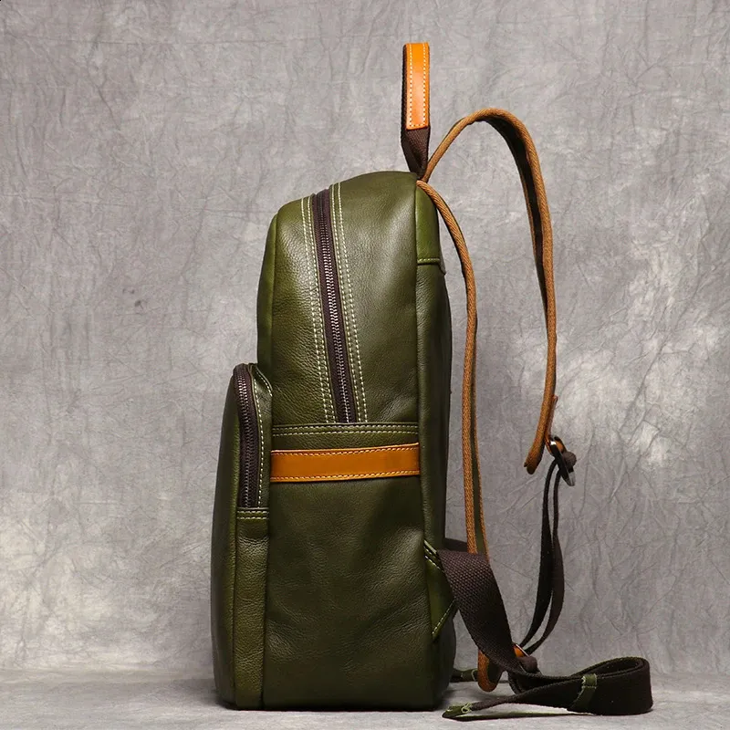 Vintage Genuine Leather Laptop Backpack - 15.6 Inch Anti-Theft Travel Daypack, Black
