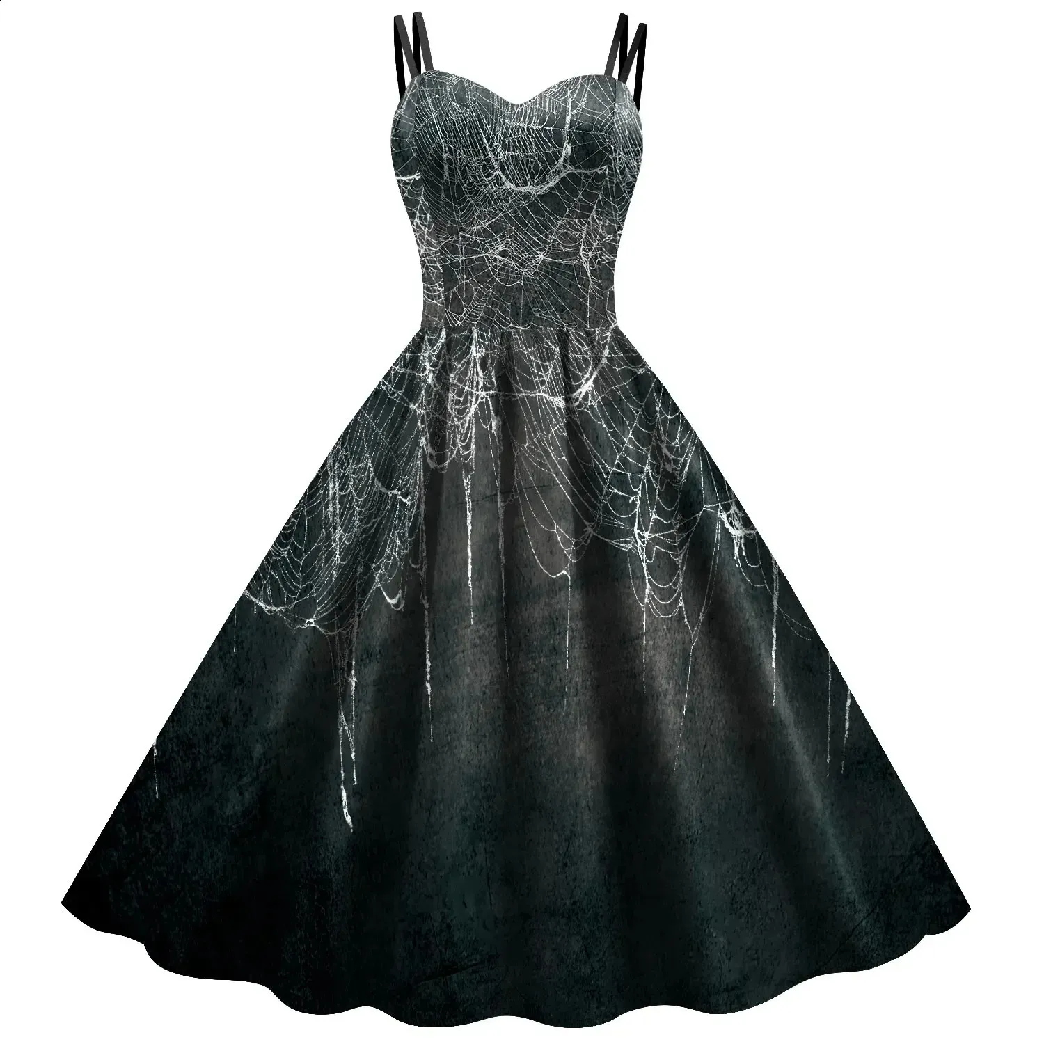 Women's Gothic Halloween dress with Skeleton and Web Print Women's Gothic Halloween dress with Skeleton and Web Print