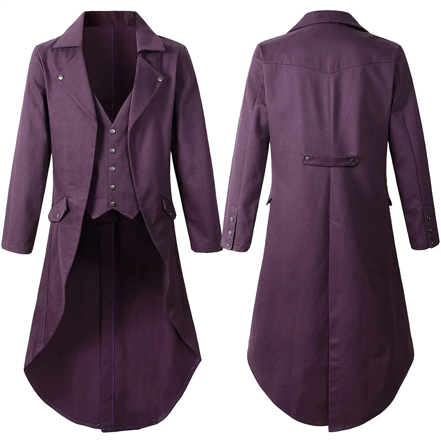 thumbnail image 2 of Men's Gothic Steampunk Victorian Trench Coat – Real Brown Leather – Long Tailcoat Style 2 of 5