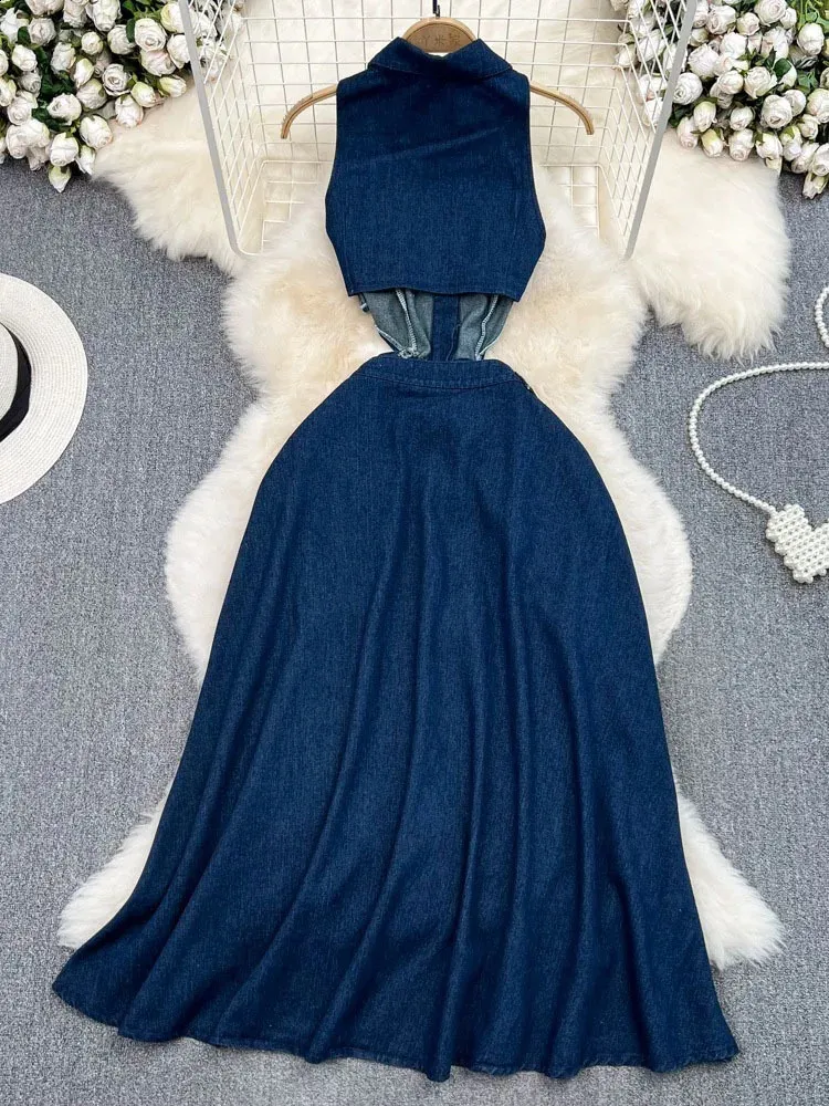white christmas dresses Corbin Denim Halter Neck Mini Dress - US 4 main image 1
