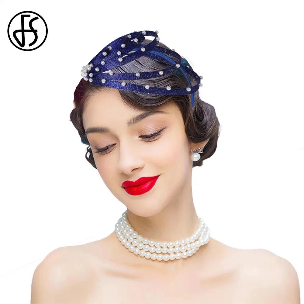Ladies Fancy Hats, Royal Blue Headdress With Pearl Accents  display picture 1