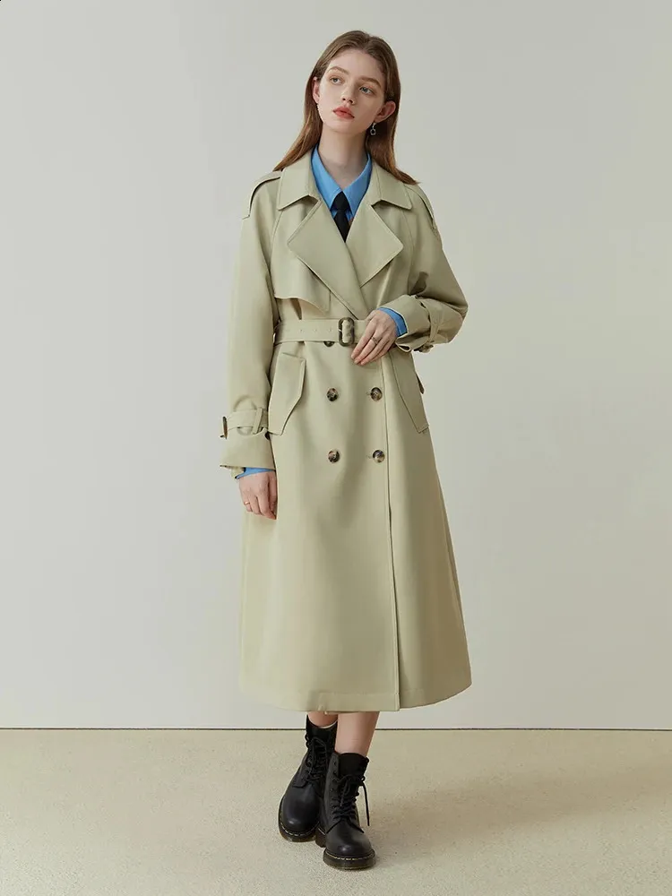 FSLE Classic Fashion Double Breasted Mid Length Trench Coat