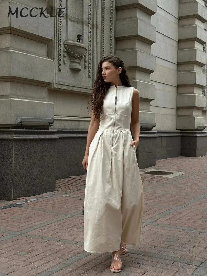 Pleated Maxi Dress: V-neck Sleeveless Solid Summer Workwear from Dhgate  Basic & Casual Dresses - price 89.28