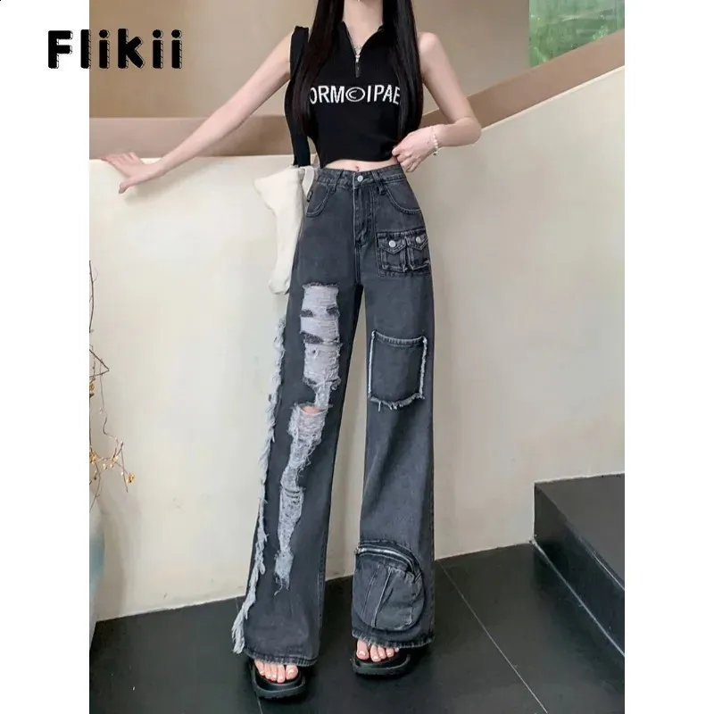 Y2K Baggy Ripped Jeans: Trendy High Waist Denim Trousers
