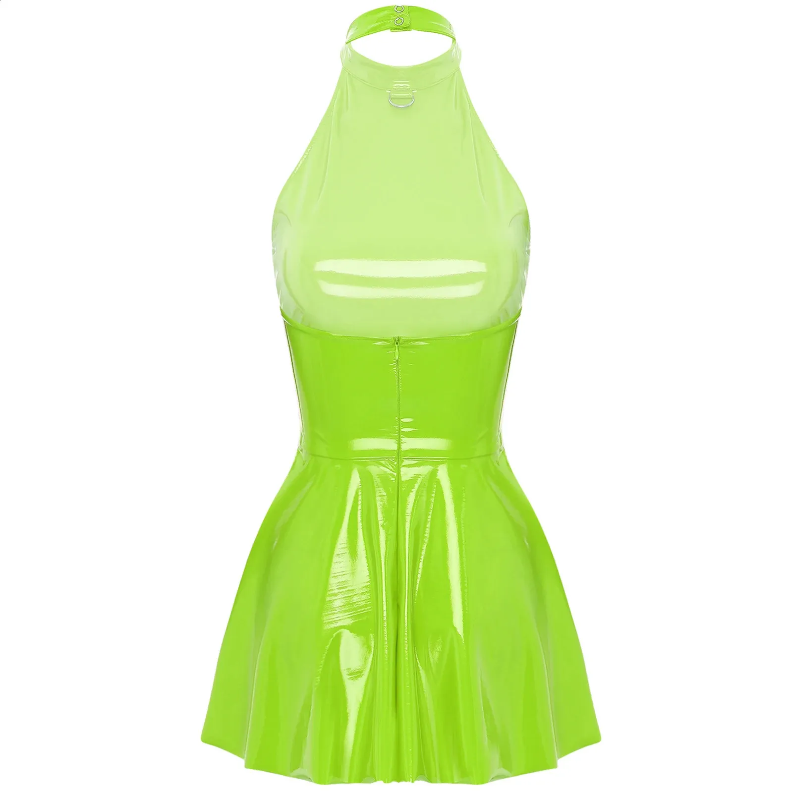 Pink High Neck Latex Mini Dress With Pleated Skirt ... From Domainstore,  $20.14 | DHgate.Com