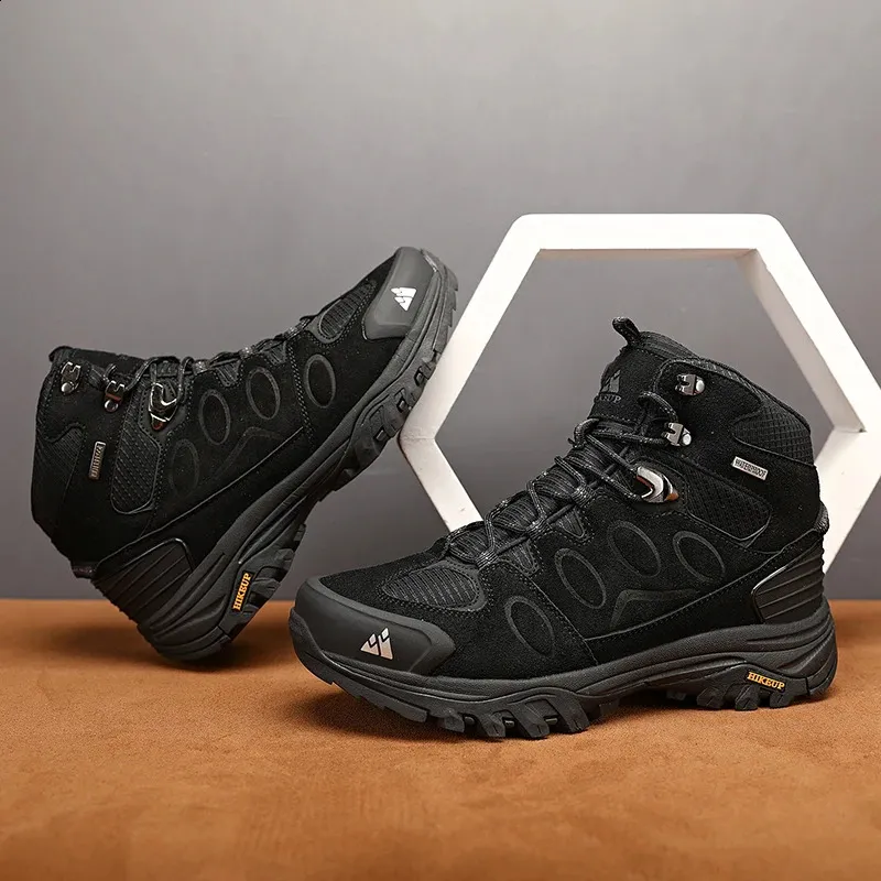 HIKEUP Hoher Herren-Wanderschuh, Winterschuhe, Schnürschuhe, rutschfest, Outdoor-Sport-Freizeit-Trekkingschuhe, wasserdicht, Wildleder_voghion.com