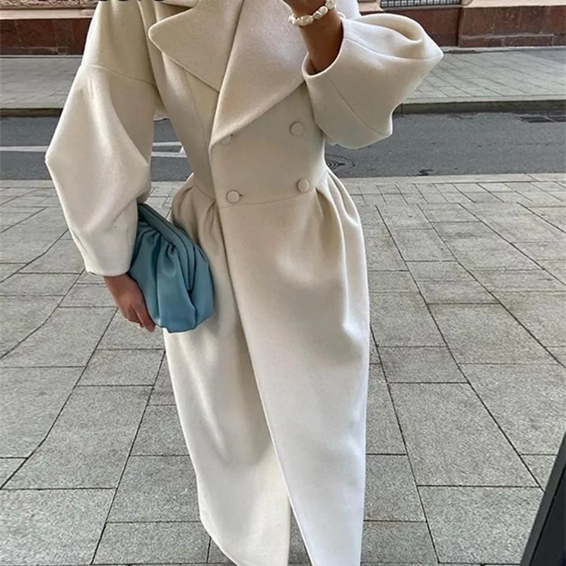 Woolen Spring Coat Luxurious Woolen Blend Overcoat: Elegant Lapel Double-Breasted Spring ...