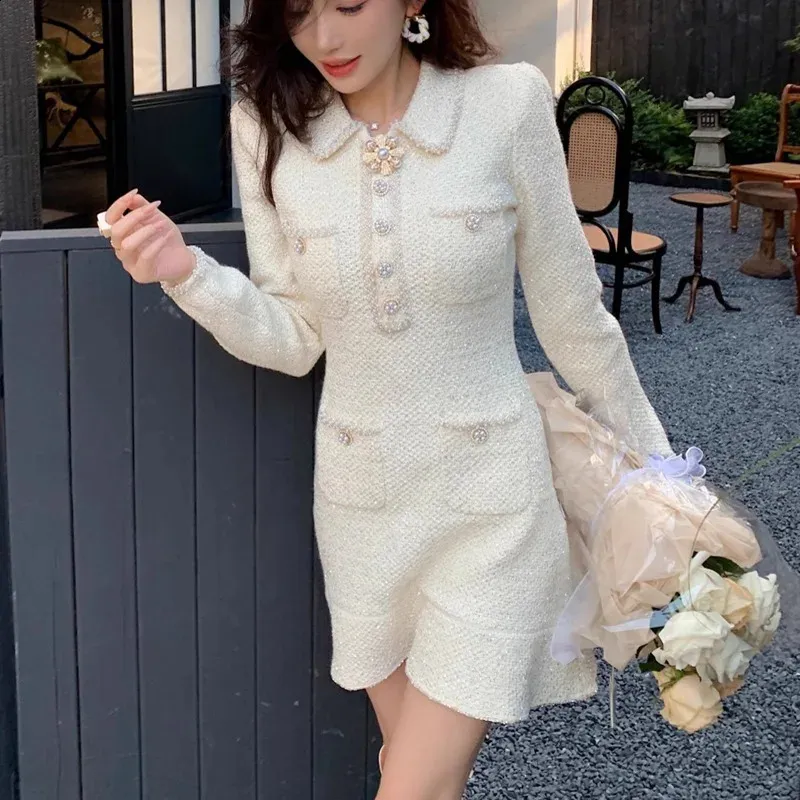 ワンピース ETMON Slip Tweed Dress, White DHgate.com:Elegant Tweed Dress: European Style, Beaded