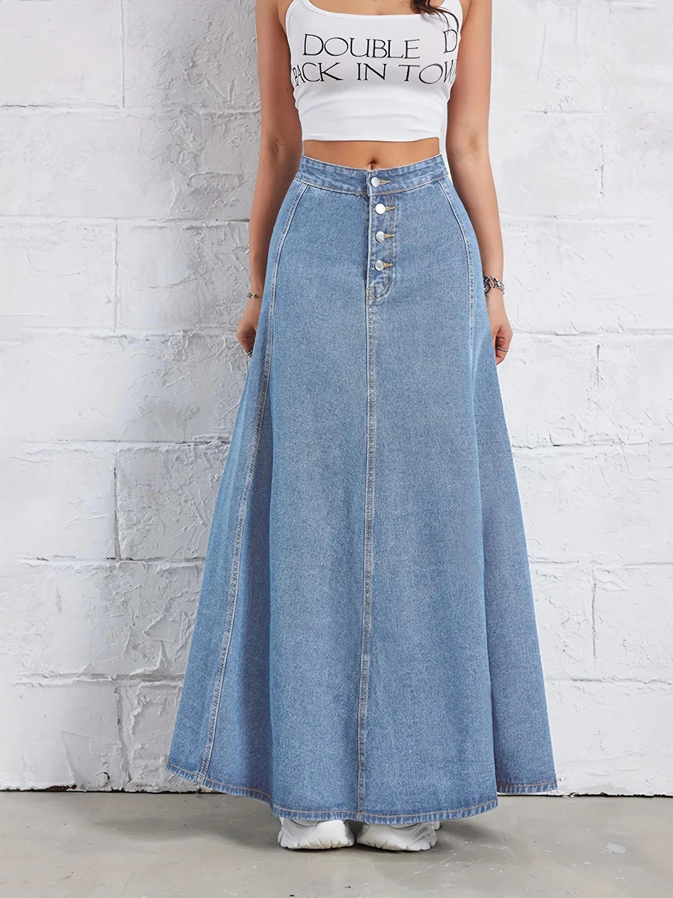 High Waisted Long Denim Skirt Women's A-Line Umbrella Skirt, Retro  Western Style Shop Now!