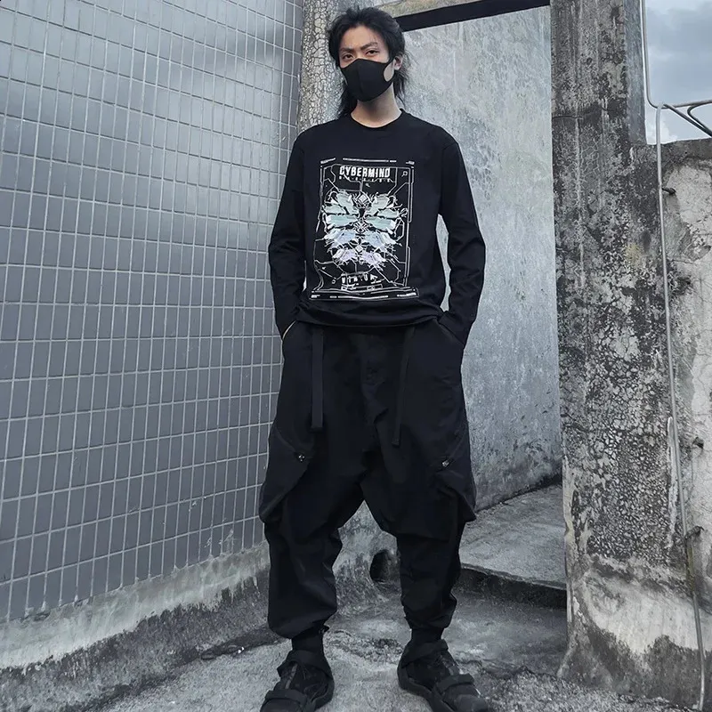 Geometric Techwear Long Sleeve Graphic Shirt - Y2K Punk