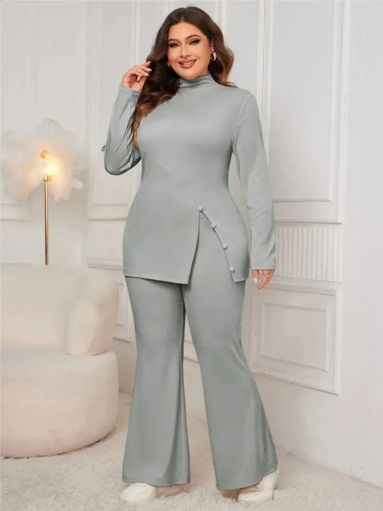 Floaty Sleeve Trouser Set, 2-Piece Sleeved Trouser Suit For Women, Loose Fit Culotte Set 2 Piece Solid Color Suit (Color : Light Khaki, Size : 4XL