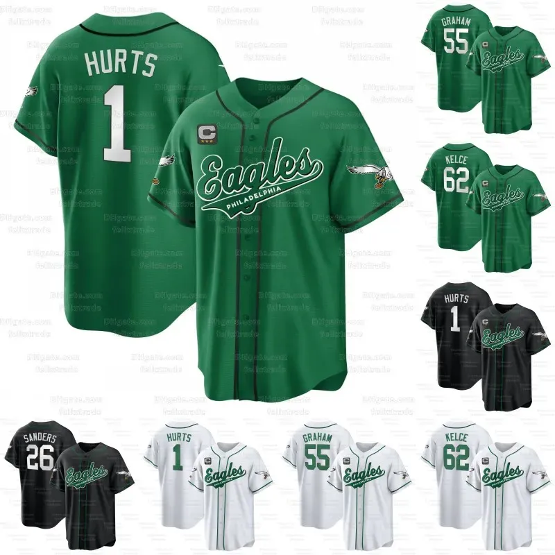 2023 Kelly Green Jalen Hurts Eagles Baseball Jersey AJ Brown Nolan
