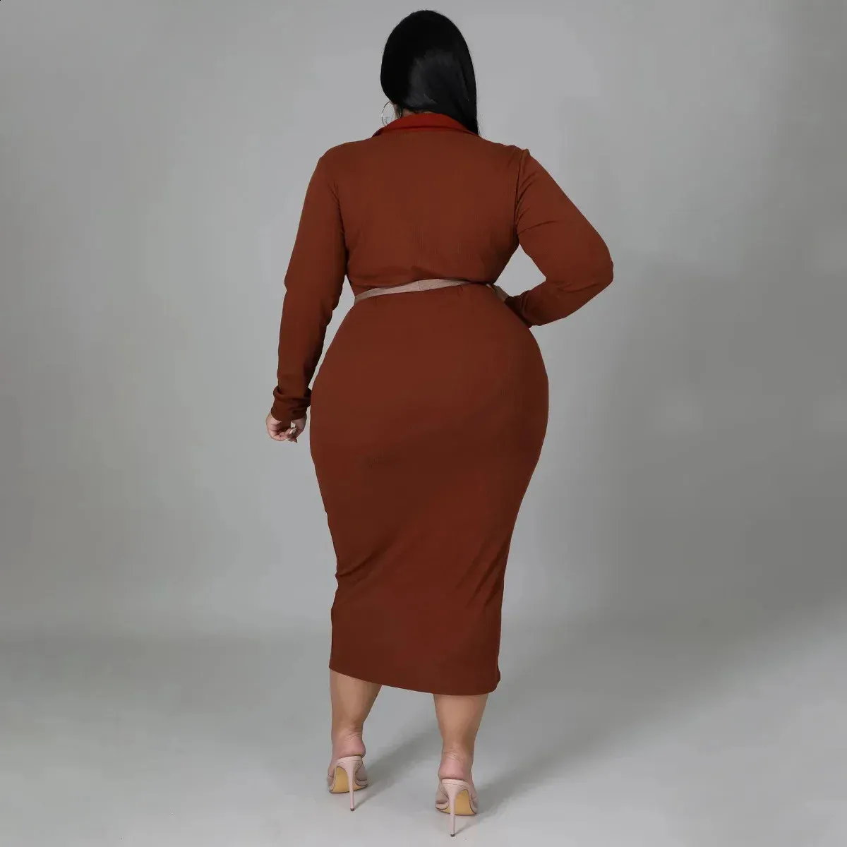 plus size brown dress with sleeves Viola Brown Long Sleeve Mini Dress - US 10