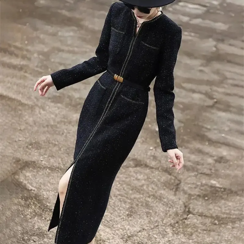 Tweed Dresses For Women, Elegant Midi Dress With Bright Silk