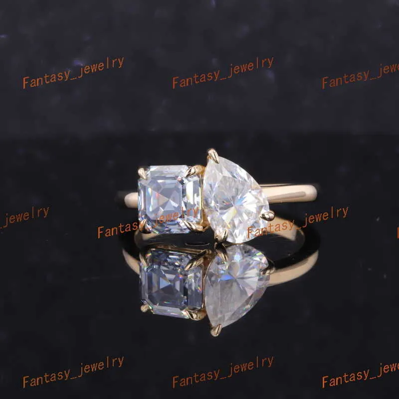 10K Solid Yellow Gold Moissanite Toi et Moi Ring Elegant Two Stone Ring,  Unique Engagement Ring, Anniversary Gift, Affordable Fine Jewelry