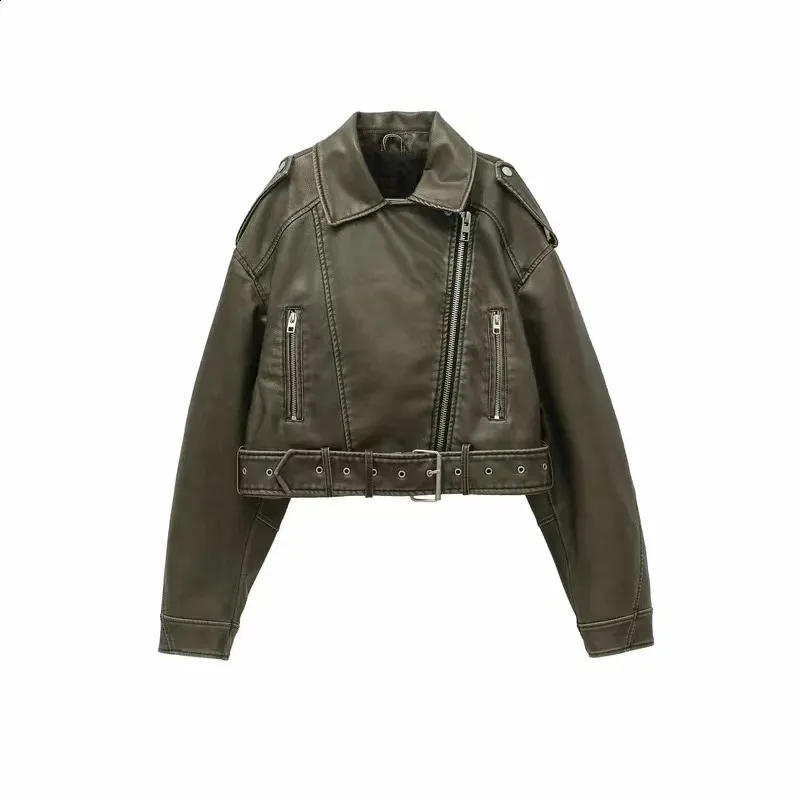 Vintage Faux Leather Biker Jacket: Autumn Womens Moto Coat