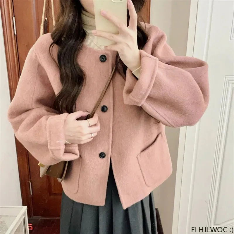Cute Pink Wool Jacket: Retro Chic Short Coats for Spring Winter Shop  Now!