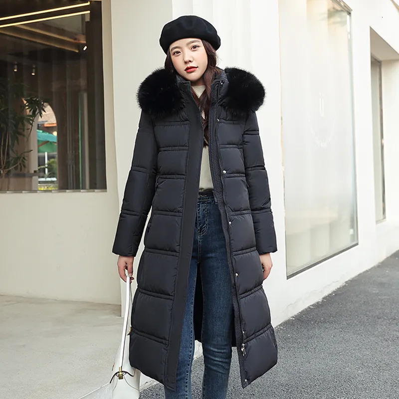 【WONDER WONDER】Fur Quilted Collar Cropped Duffle Coat Jk Womens Knee Length Coat Quilted Winter Coat With Large Faux