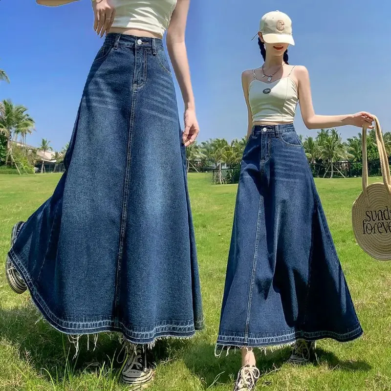 Save Big on Bulk Korean Fashion Denim Skirt Women's High Waist Denim A Line  Skirt Casual Y2K Streetwear, Korean Style, Pockets Best Deals on DHgate