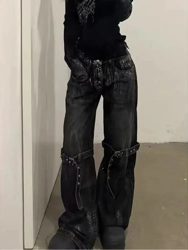 【HI FI FNK】Nine Back Shirring Pants Black High Waist Hip Hop baggy jeans for Women - Y2K Star