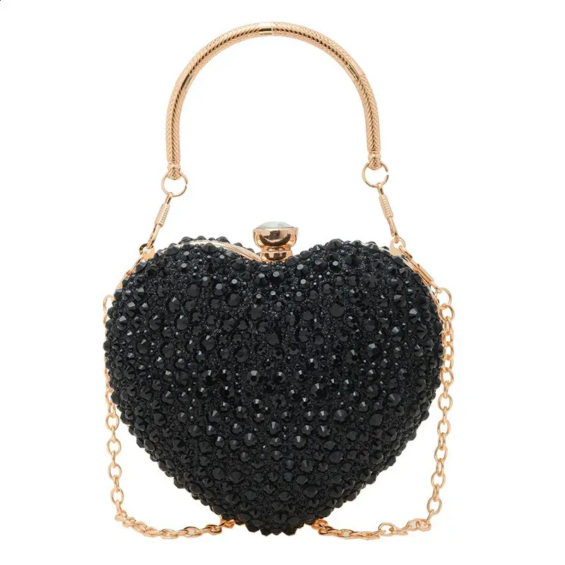 Crystal Acrylic Inlay Heart Clutch Handbag with Metal Handle Small