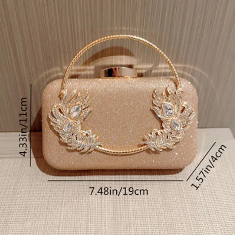 Trendy Gold Square Evening Clutch Diamond Pattern Metal Handle Handbag for Women s Parties