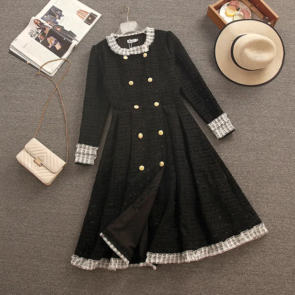 L’aubeblanc Tweed Wrap Dress Black Elegant Black Tweed Dress: French Vintage Style, Long Sleeve