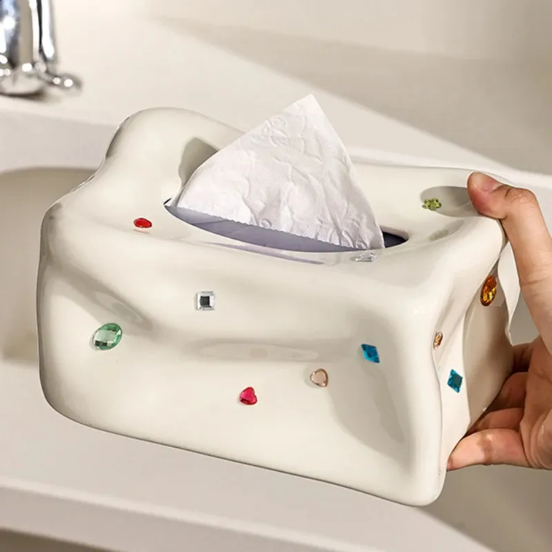 Ceramic tissue box tissue box with Gems - Outside Drawer