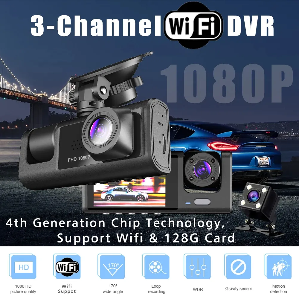 Mini Dvr Three 3 Channel WiFi Car DVR With Three Way Audio, FHD 1080P Video, Mini ...