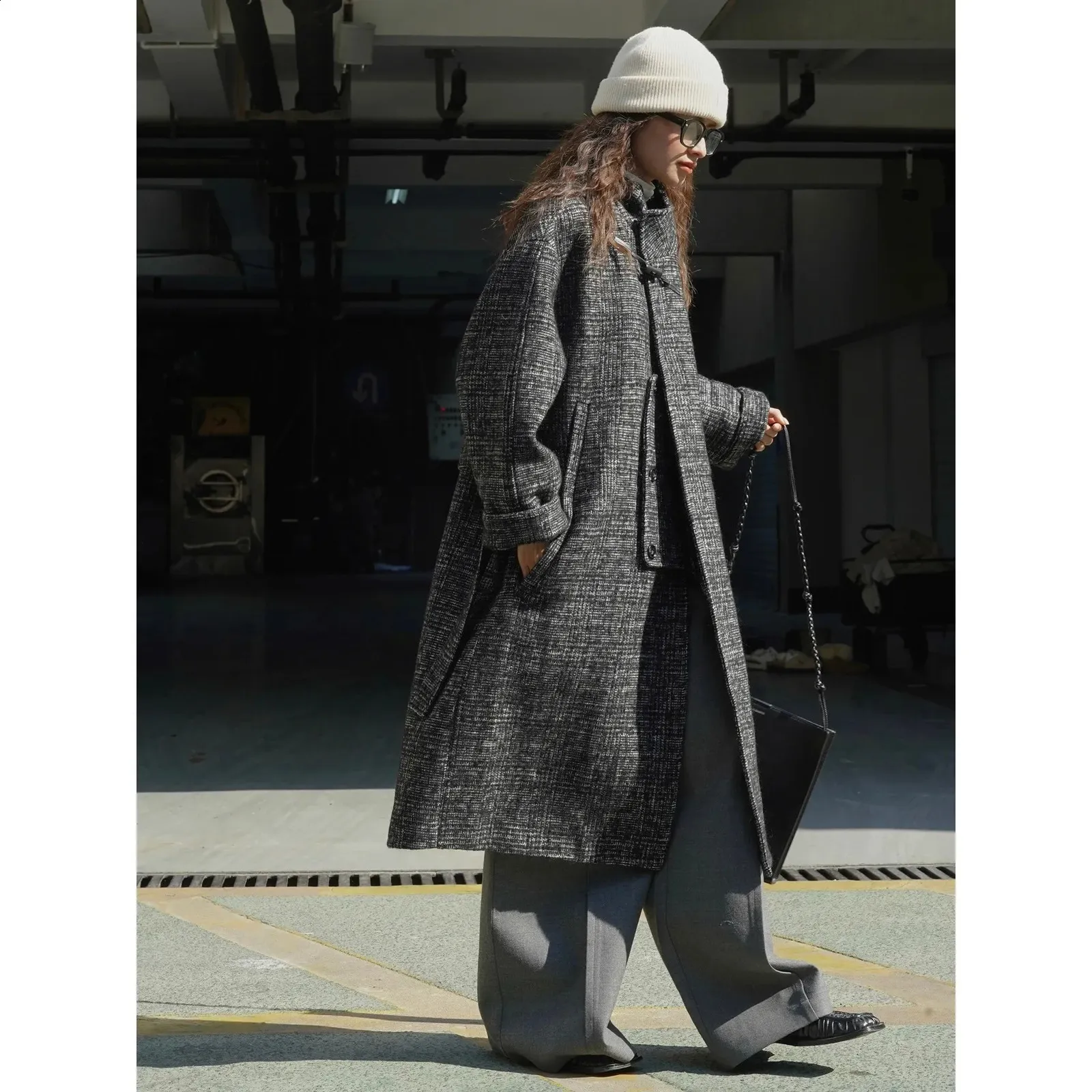 Lufou Korean Winter Wool Coat Loose Fit Thickened Acetate Jacket 