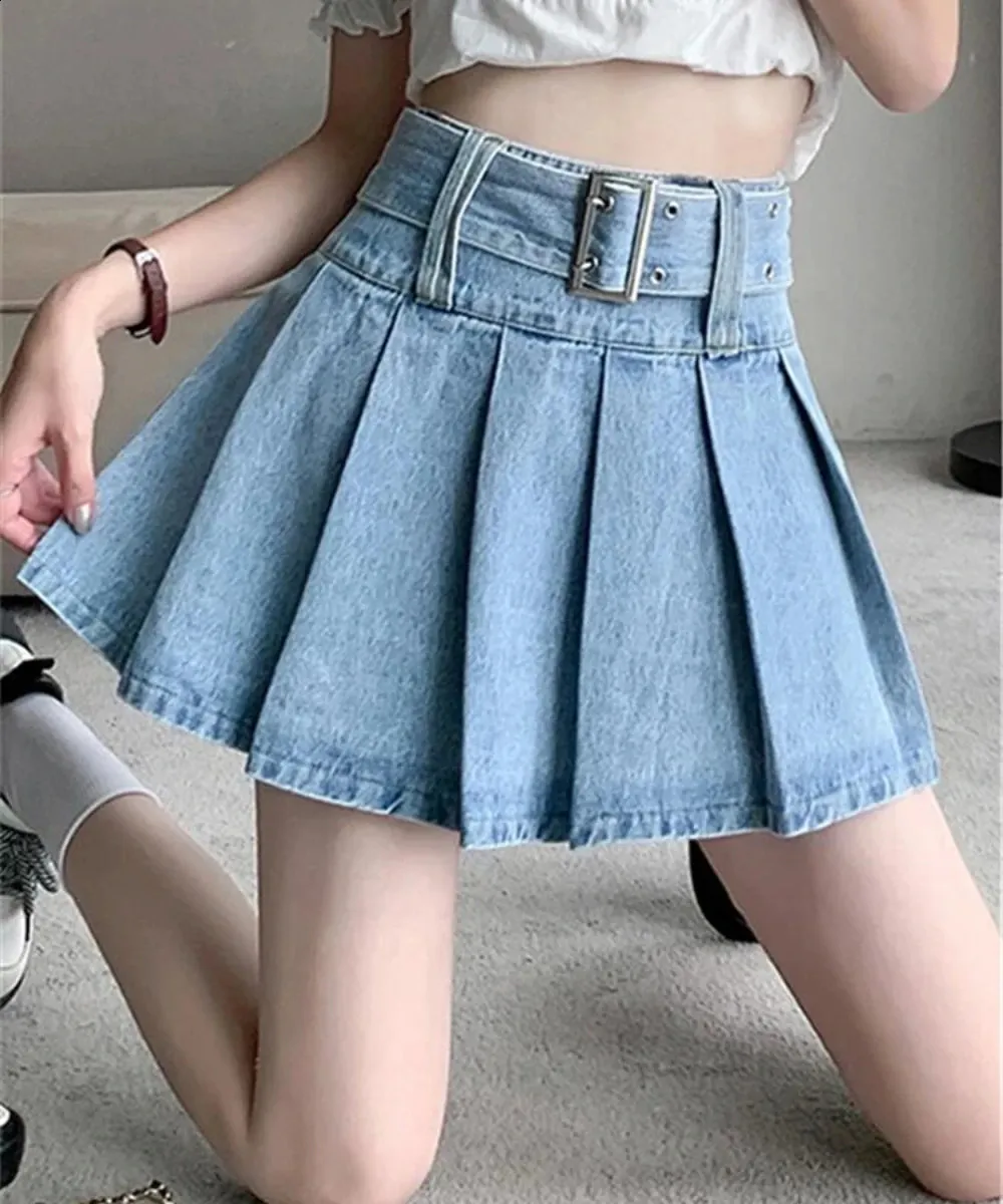 High Waist Women's short skirt with Belted Jeans