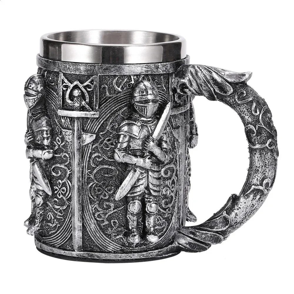Medieval Viking Dragon Beer Stein - Stainless Steel & Resin Drinking Mug For Beer, Coffee, D&D Gifts (Skull Design)