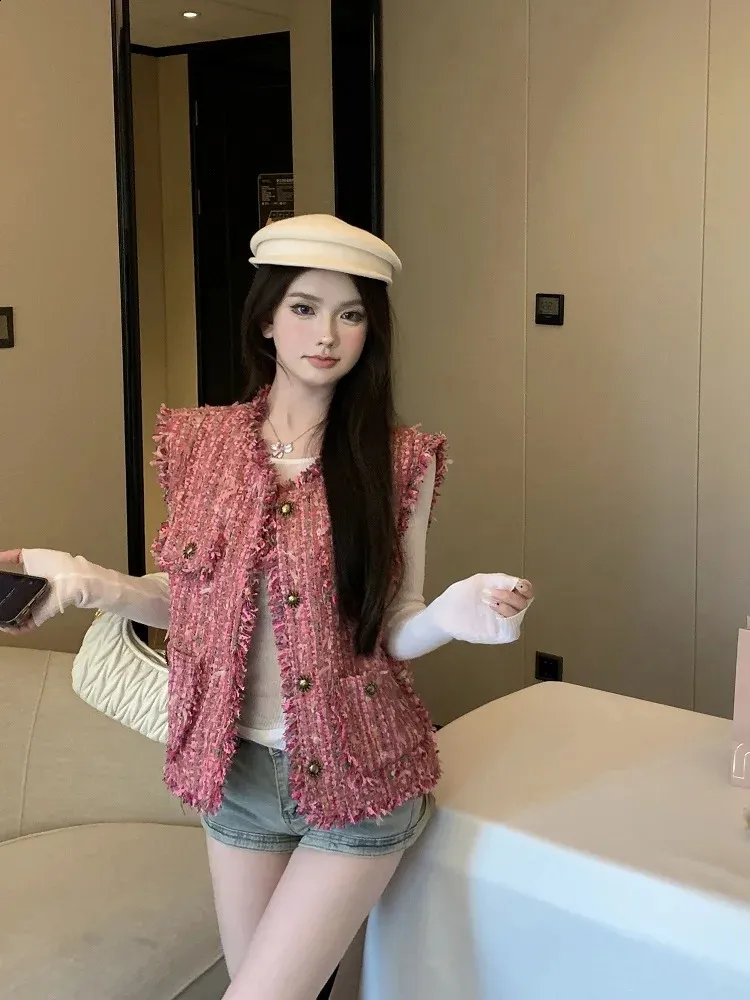 Autumn Tweed Vest Tassel Woven Sleeveless Fragrant Women Waistcoat