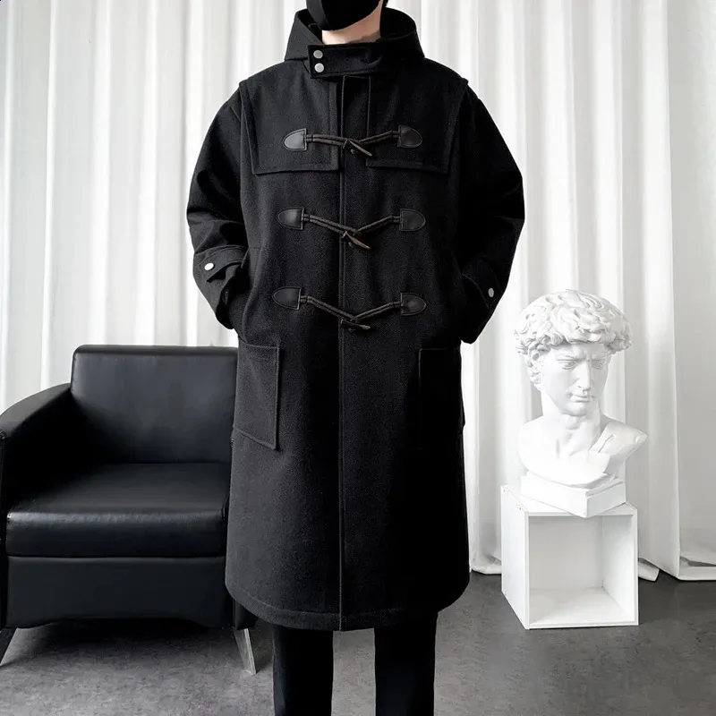 Mens Wool Trench Coats: Long Hooded Coat Mens, Korean Style Winter