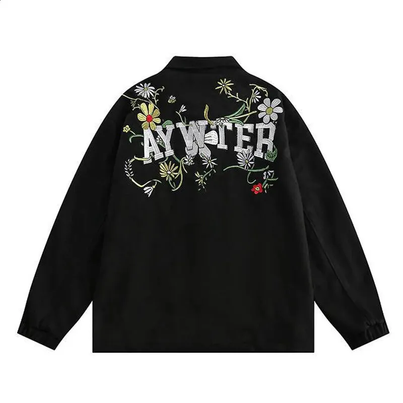 Autumn Men Cargo Bomber Jackets Hip Hop Flower Embroidery