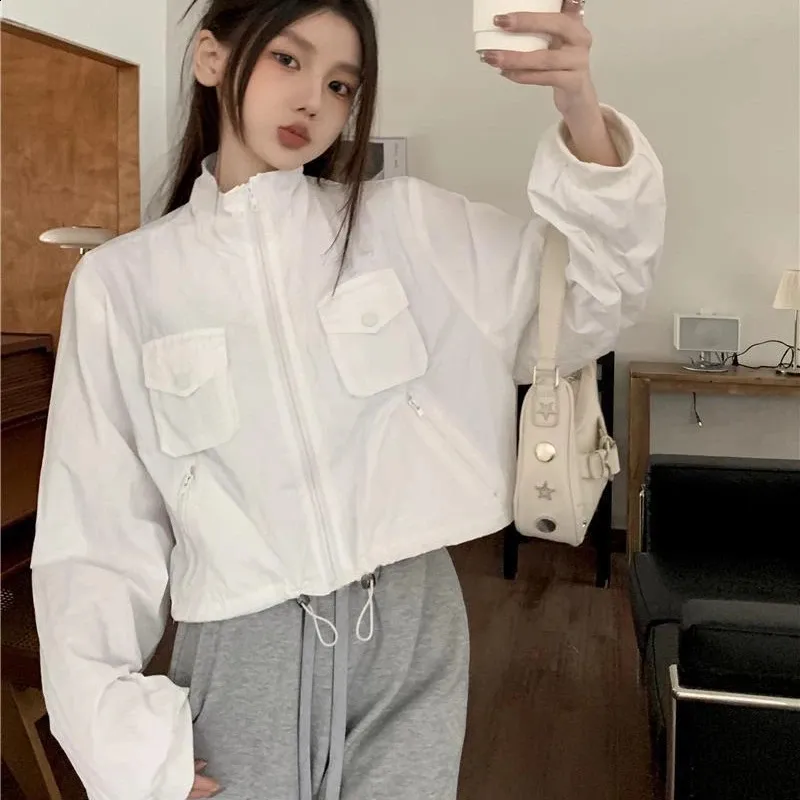 Vintage Cropped Windbreaker Jacket - UV Blocking, Korean