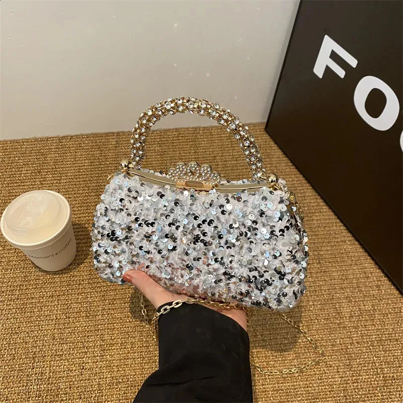 Shining Bling Sequin Clutch Bag with Chain Shoulder Strap