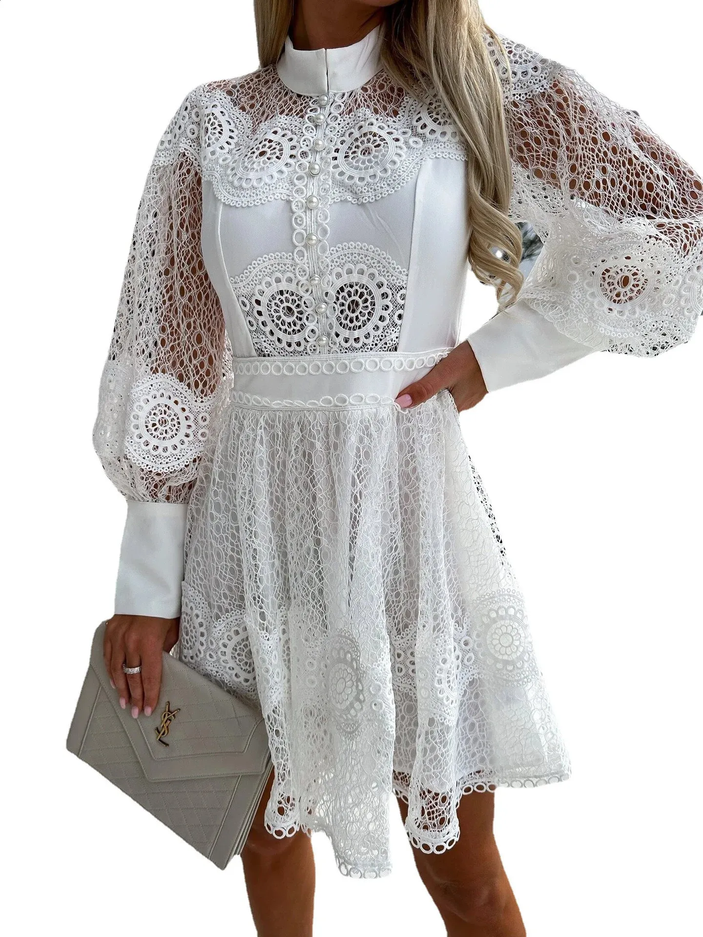 Long Sleeve White Lace Floor-Length Dress for Women Polyester Fabric from  Dhgate Basic & Casual Dresses - price 69.6