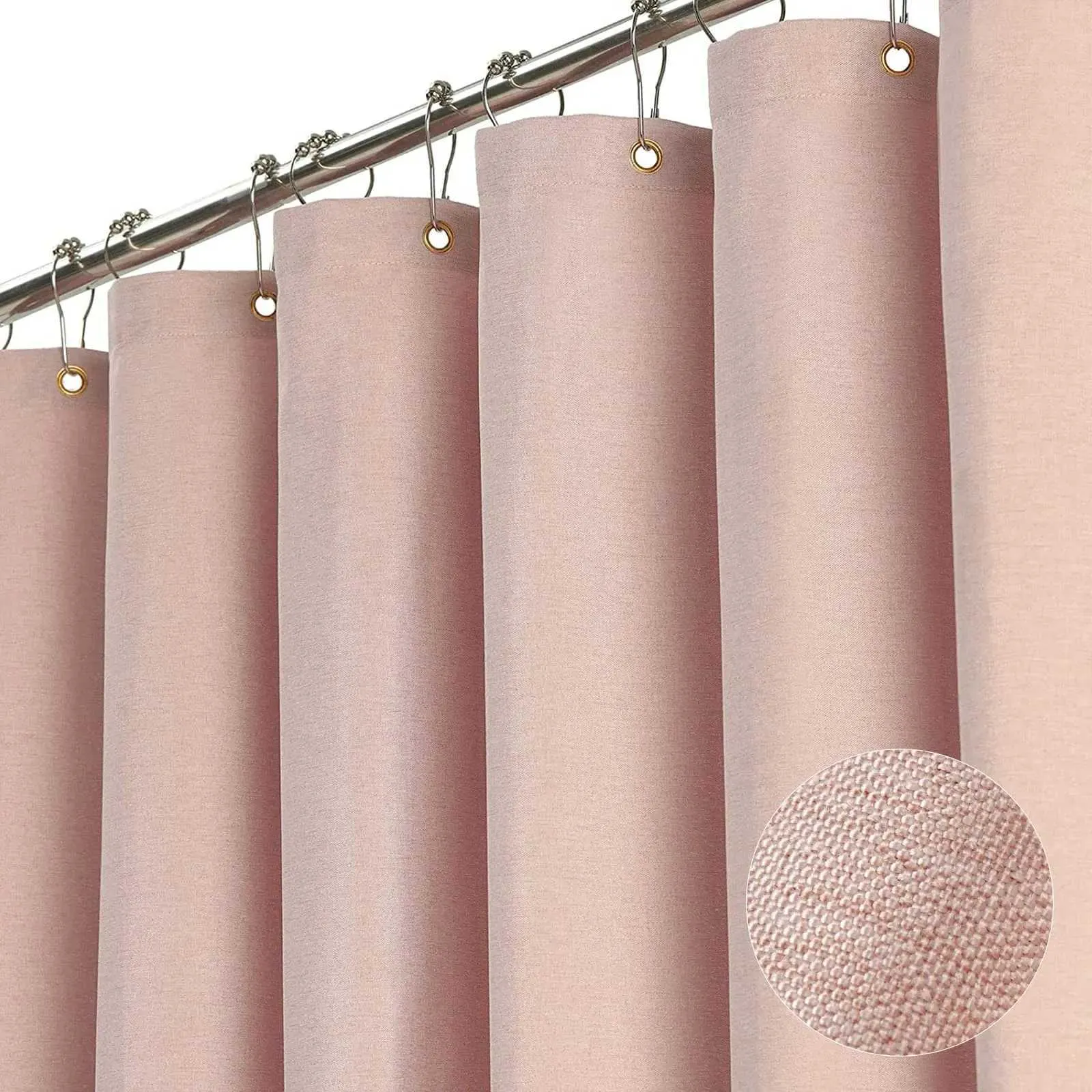 Pink Shower Curtain Set: Extra Wide, Thick Linen Polyester, Waterproof ...