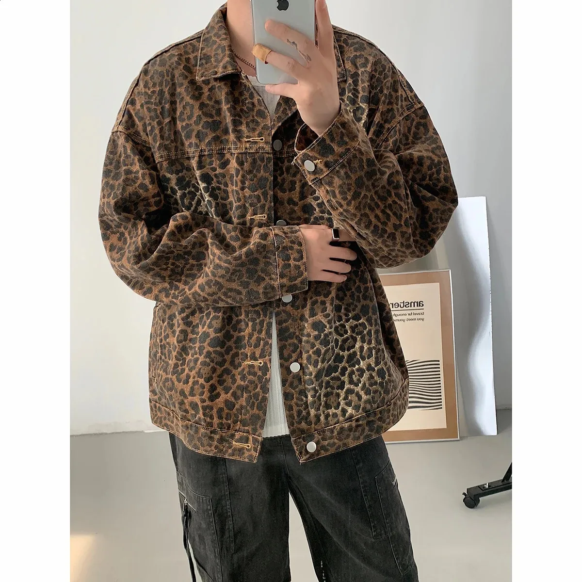 ジャケット・アウター D&G leopard ram leather jacket archive Dolce&Gabbana Men's Leopard-Print Leather-Trim Full-Zip