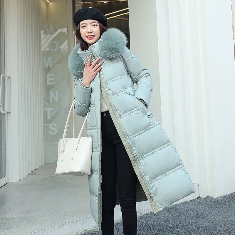 Womens Knee Length Coat Quilted Winter Coat With Large Faux