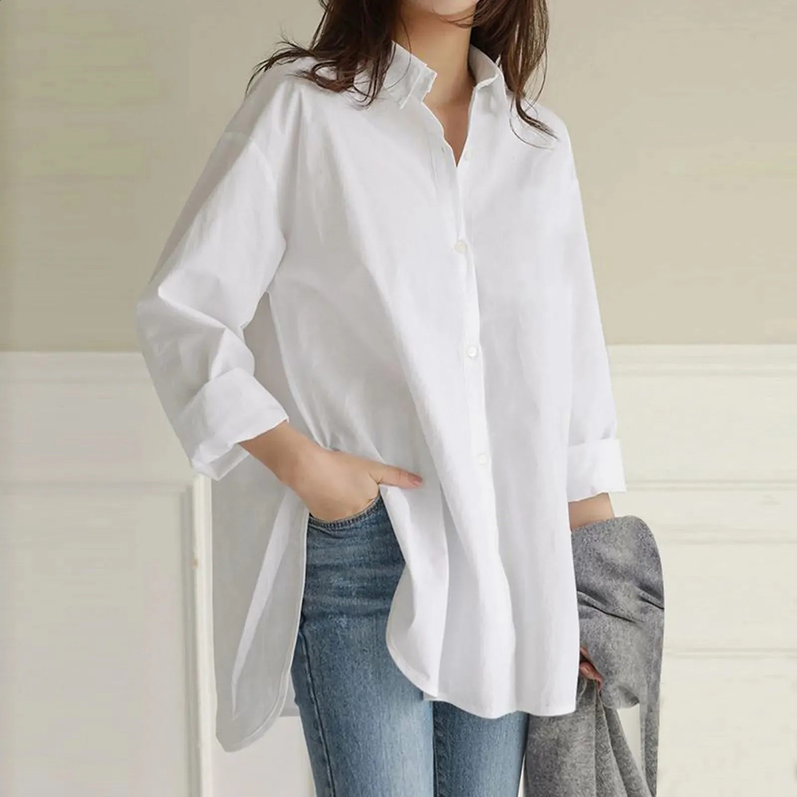 Long Sleeve Blouse For Women V Neck Button Down Office Business