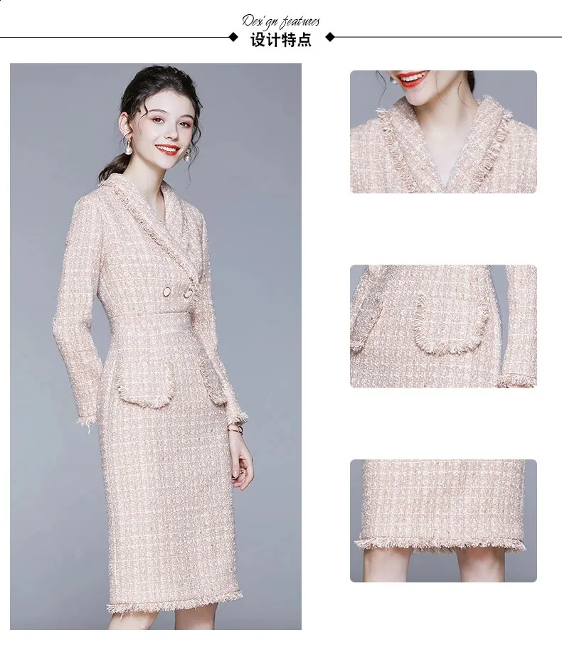 Slim Fit Pink Tweed white dress with Tassel Detail for Women Slim Fit Pink Tweed white dress with Tassel Detail for Women