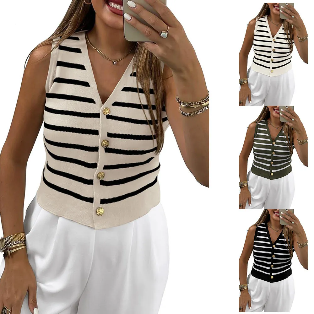Summer Knitted Strap Slim Fit Striped Vest Summer Knitted Strap Slim Fit Striped Vest