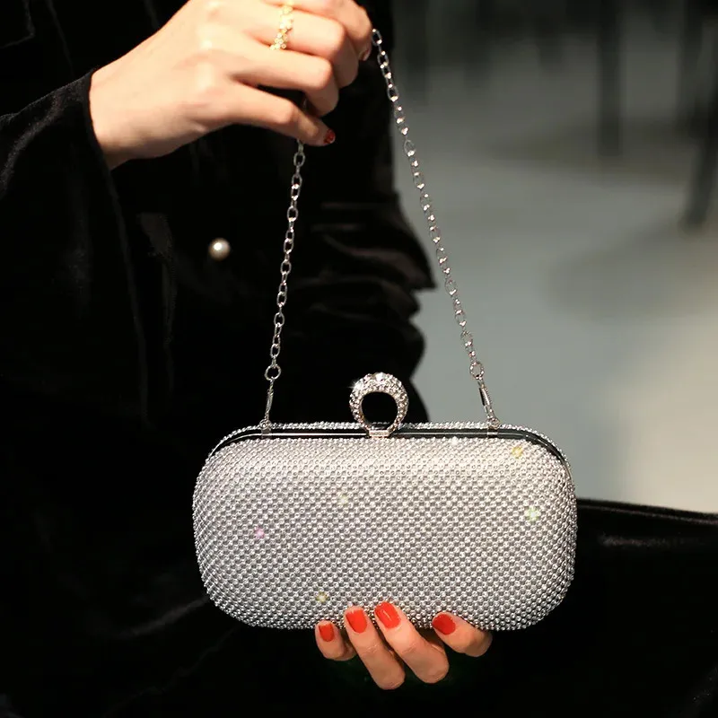thumbnail: Dames Clutch Avondtas Met Strass – Elegante Kleine Tas Met Ketting Voor Bruiloft, Feest, Gala (goud)