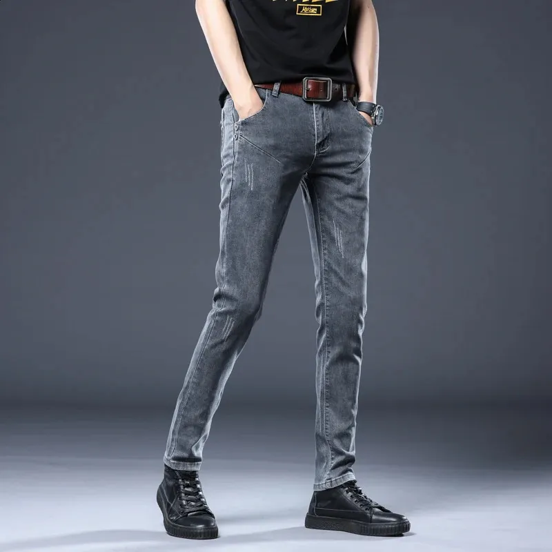Slim Fit Gray Jeans: Korean Fashion Elastic Denim for Men