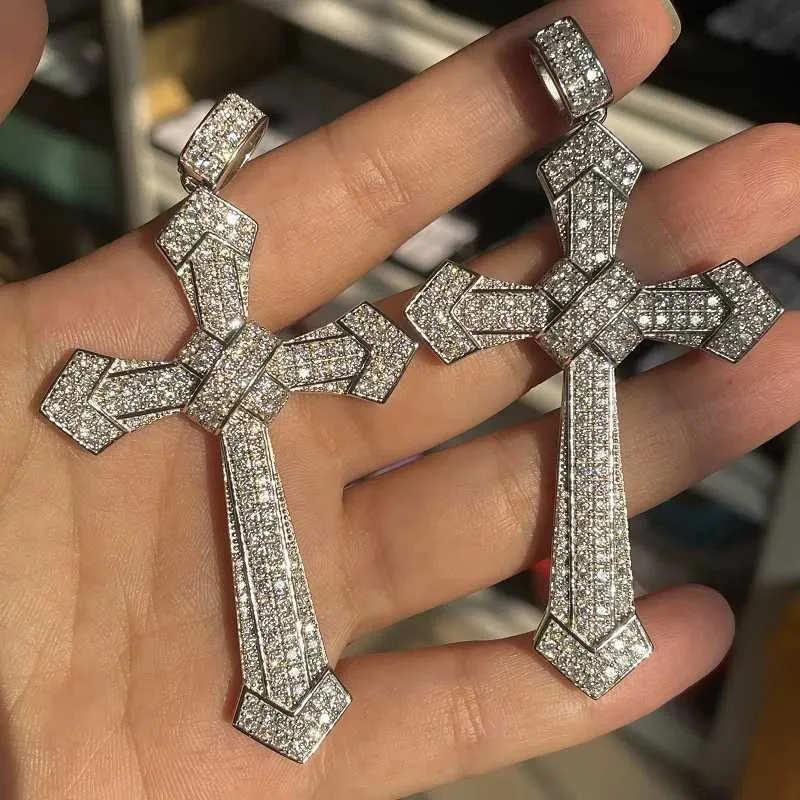 Men's Large Cross Pendant Solid 925 Sterling Silver 14k Gold Plated ICY Hip Hop  07995.1664375580
