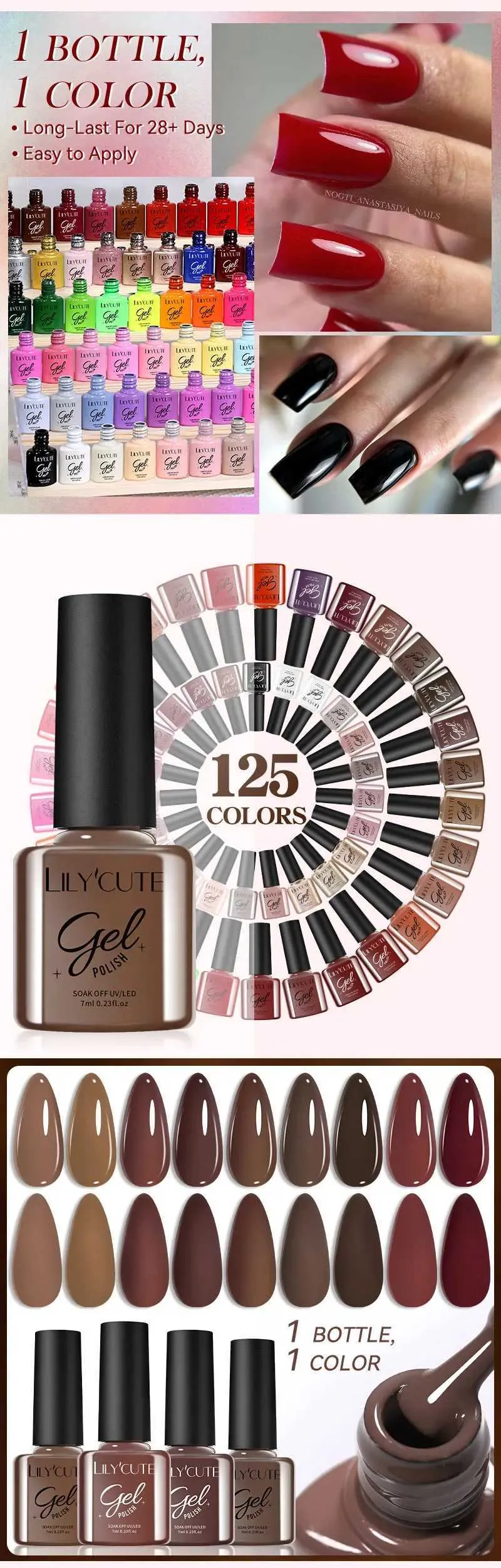 LILYCUTE 7ml Black and White Gel nail color nail polish with