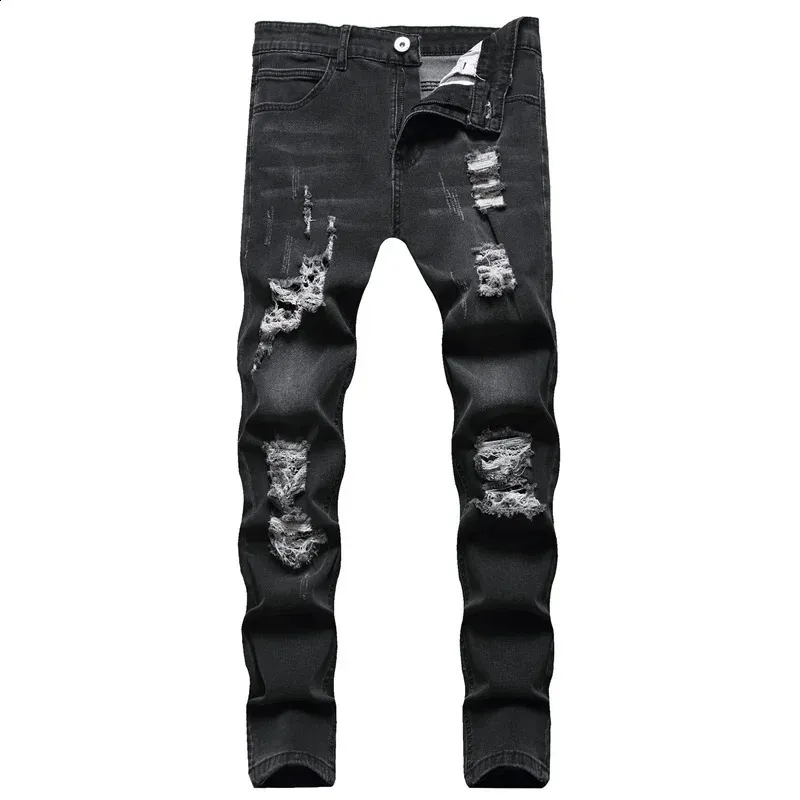 Mens Summer Patch Denim Pants: Open-Top Tight Jeans for a
